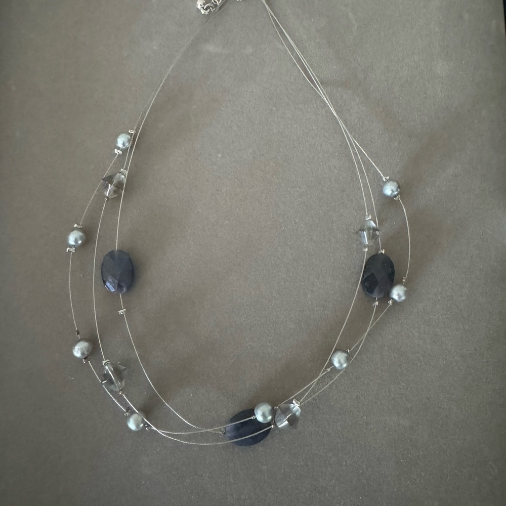 Lia Sophia Silver and Dark Blue Multi-Strand Necklace